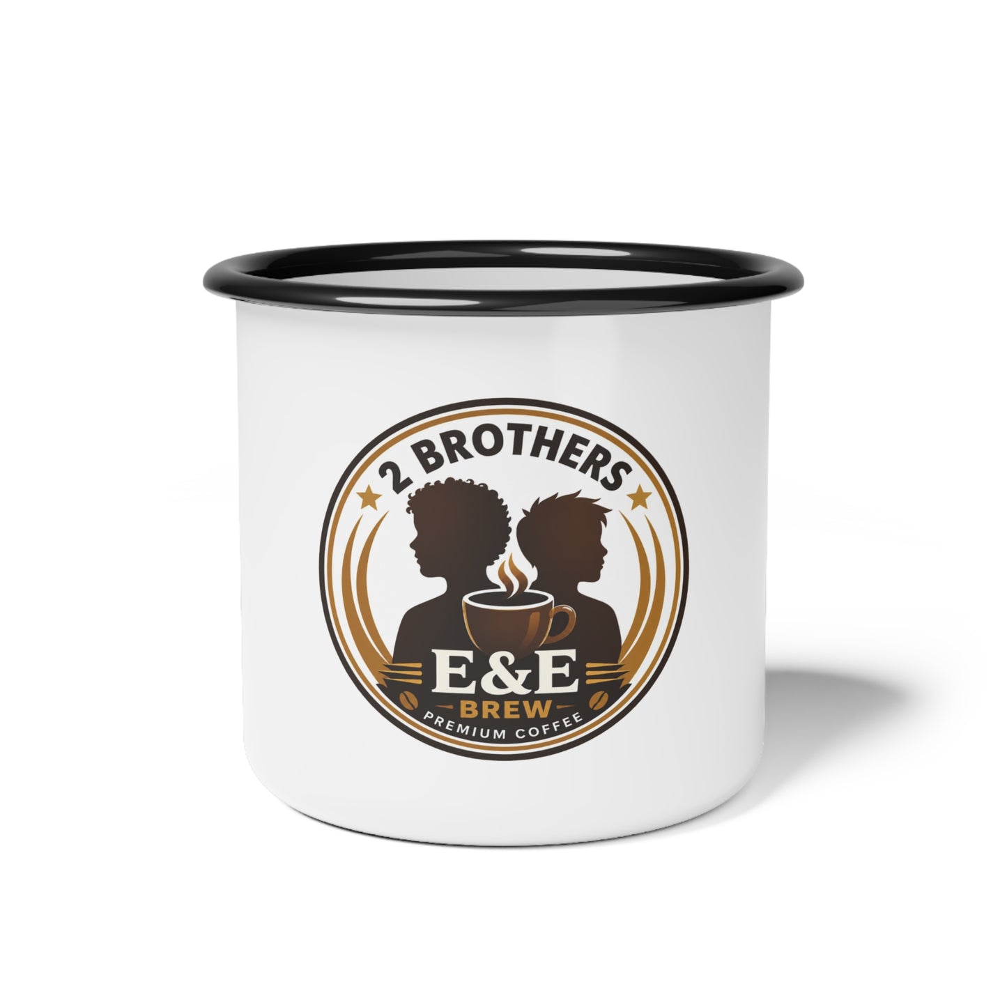 Enamel Camp Cup — 2 Brothers E&E Brew Coffee Logo Campfire Mug