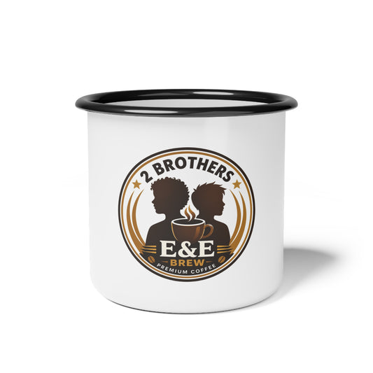 Enamel Camp Cup — 2 Brothers E&E Brew Coffee Logo Campfire Mug
